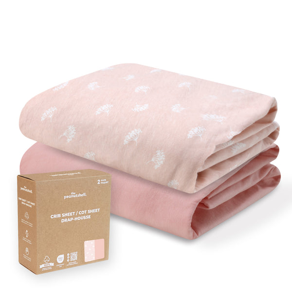 Pink Bouquet, Solid Organic Cotton Crib Sheets for Baby Girls, 2-Pack