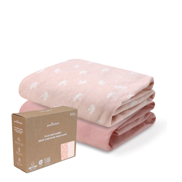 Pink Bouquet, Solid Organic Cotton Playard Mini Crib Sheets for Baby Girls, 2-Pack
