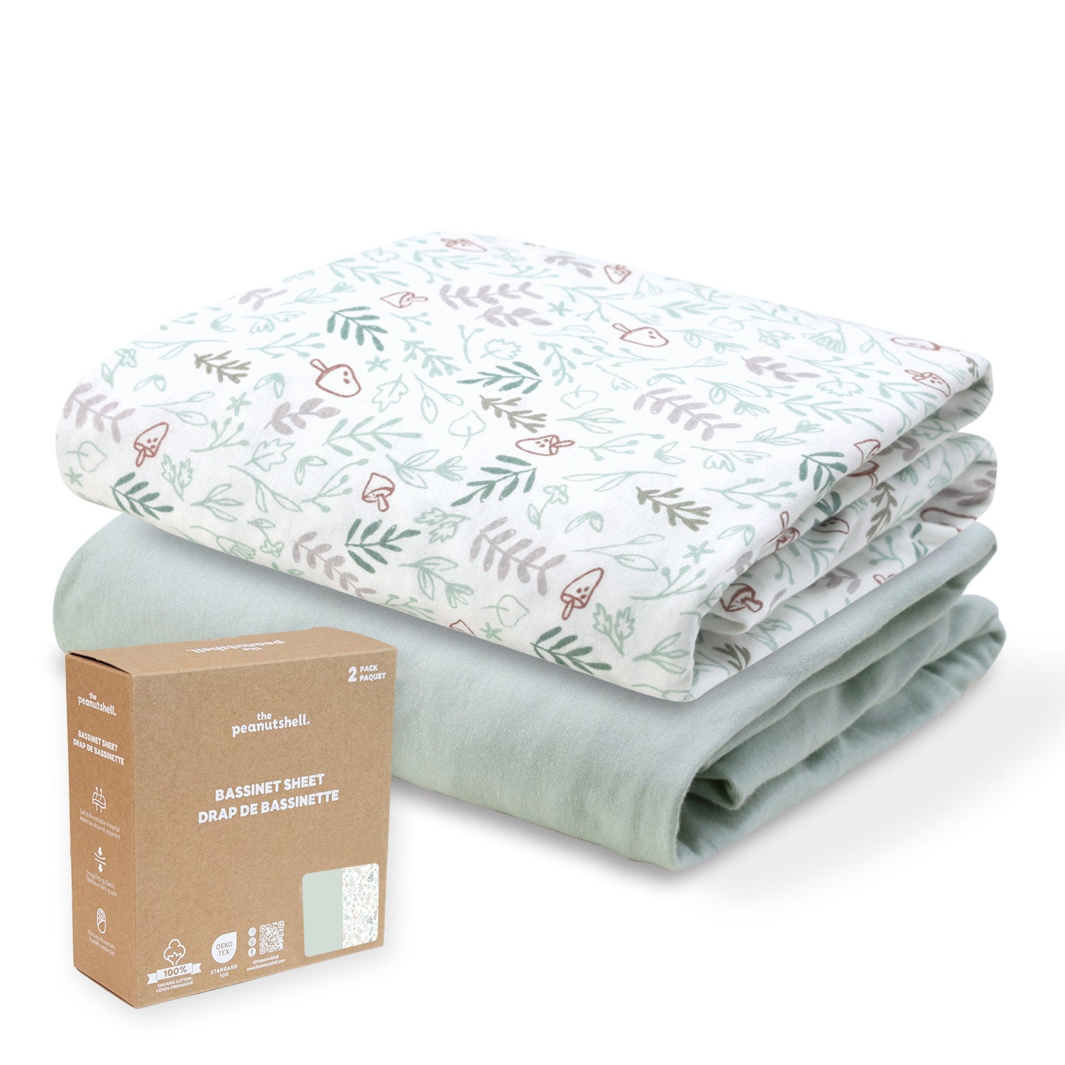 Woodland Botanical, Solid Sage Organic Cotton Bassinet Sheets for Baby Boys and Girls, 2-Pack