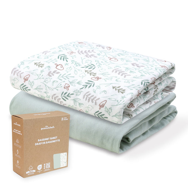 Woodland Botanical, Solid Sage Organic Cotton Bassinet Sheets for Baby Boys and Girls, 2-Pack