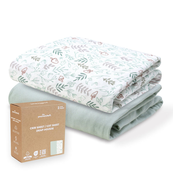 Woodland Botanical, Solid Sage Organic Cotton Crib Sheets for Baby Boys and Girls, 2-Pack