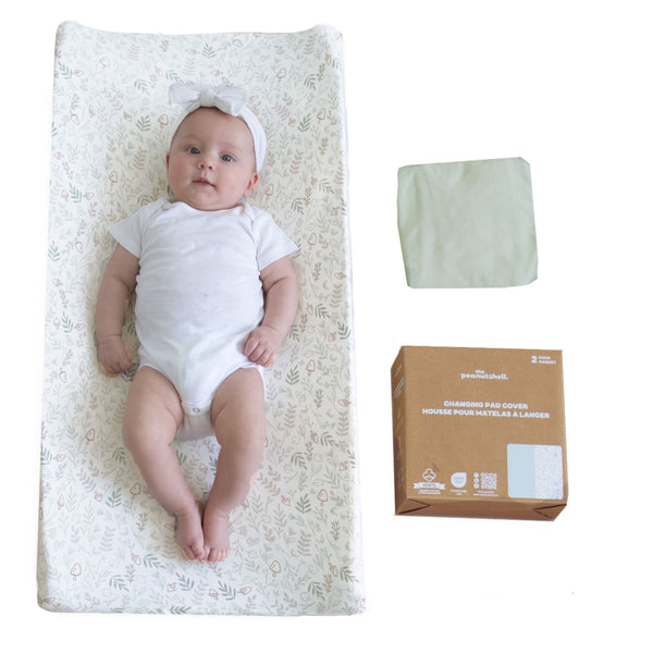 Woodland Botanical, Solid Sage Organic Cotton Changing Pad Covers for Baby Boys and Girls, 2-Pack