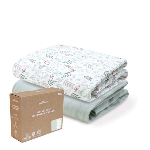 Woodland Botanical, Solid Sage Organic Cotton Playard Sheets for Baby Boys and Girls, 2-Pack