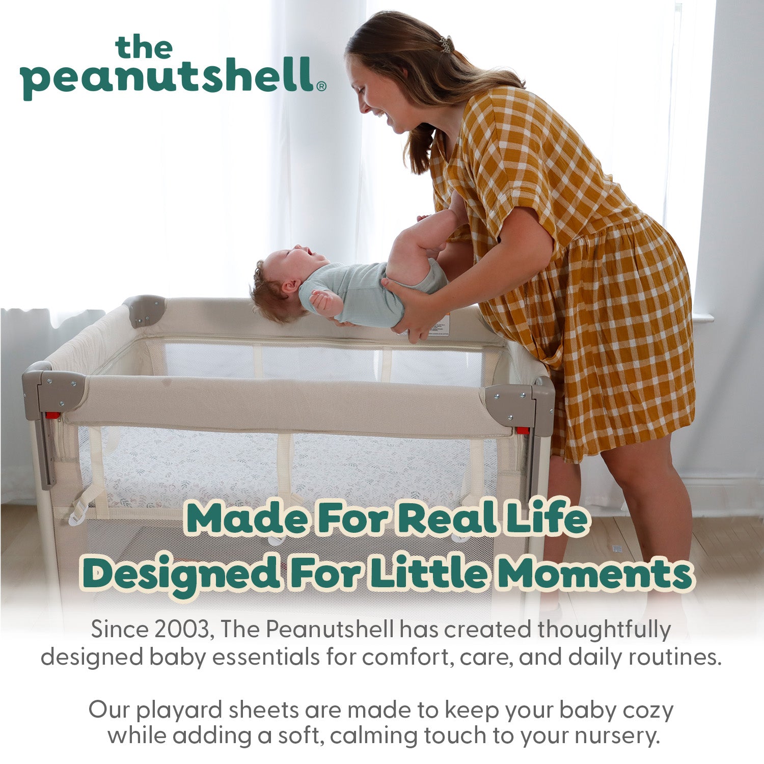 Woodland Botanical, Solid Sage Organic Cotton Playard Sheets for Baby Boys and Girls, 2-Pack