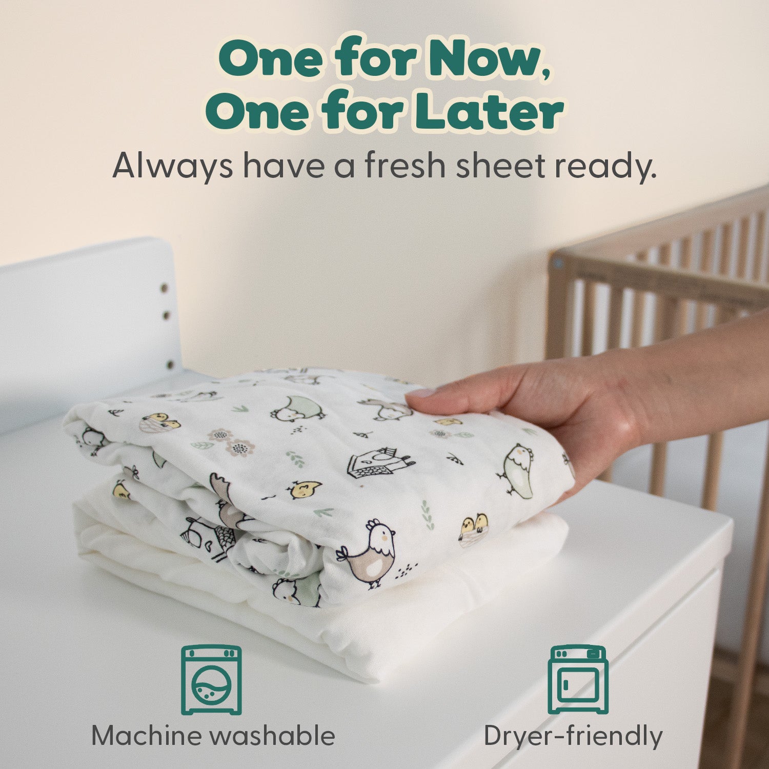 Cottage Pasture, White Organic Cotton Crib Sheets for Baby Boys and Girls, 2-Pack