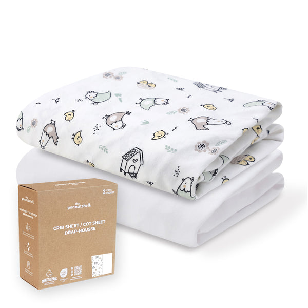 Cottage Pasture, White Organic Cotton Crib Sheets for Baby Boys and Girls, 2-Pack