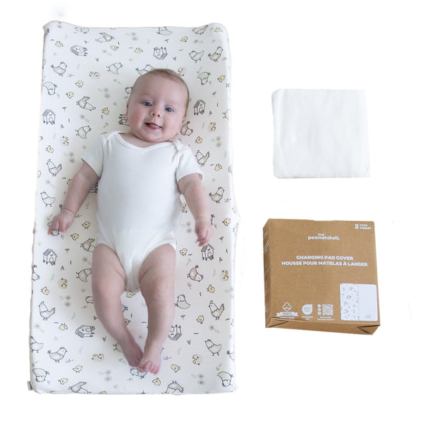 Cottage Pasture, White Organic Cotton Changing Pad Covers for Baby Boys and Girls, 2-Pack