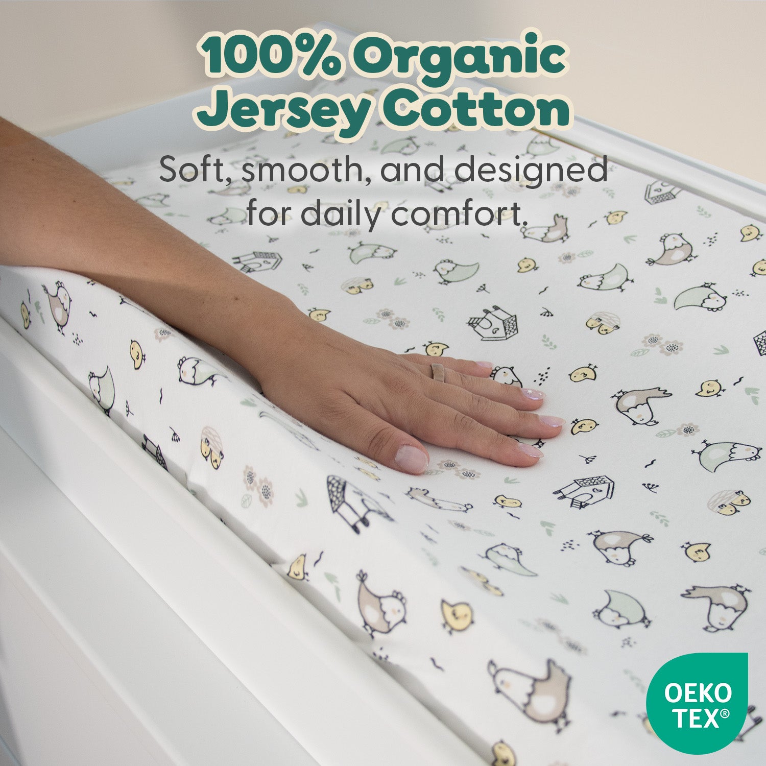 Cottage Pasture, White Organic Cotton Changing Pad Covers for Baby Boys and Girls, 2-Pack