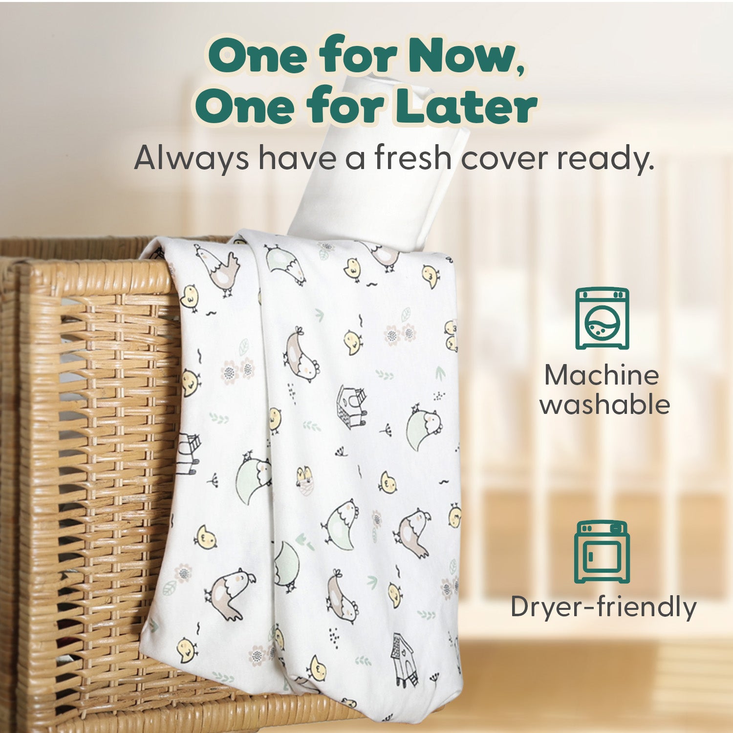 Cottage Pasture, White Organic Cotton Changing Pad Covers for Baby Boys and Girls, 2-Pack
