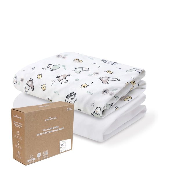 Cottage Pasture, White Organic Cotton Playard Mini Crib Sheets for Baby Boys and Girls, 2-Pack