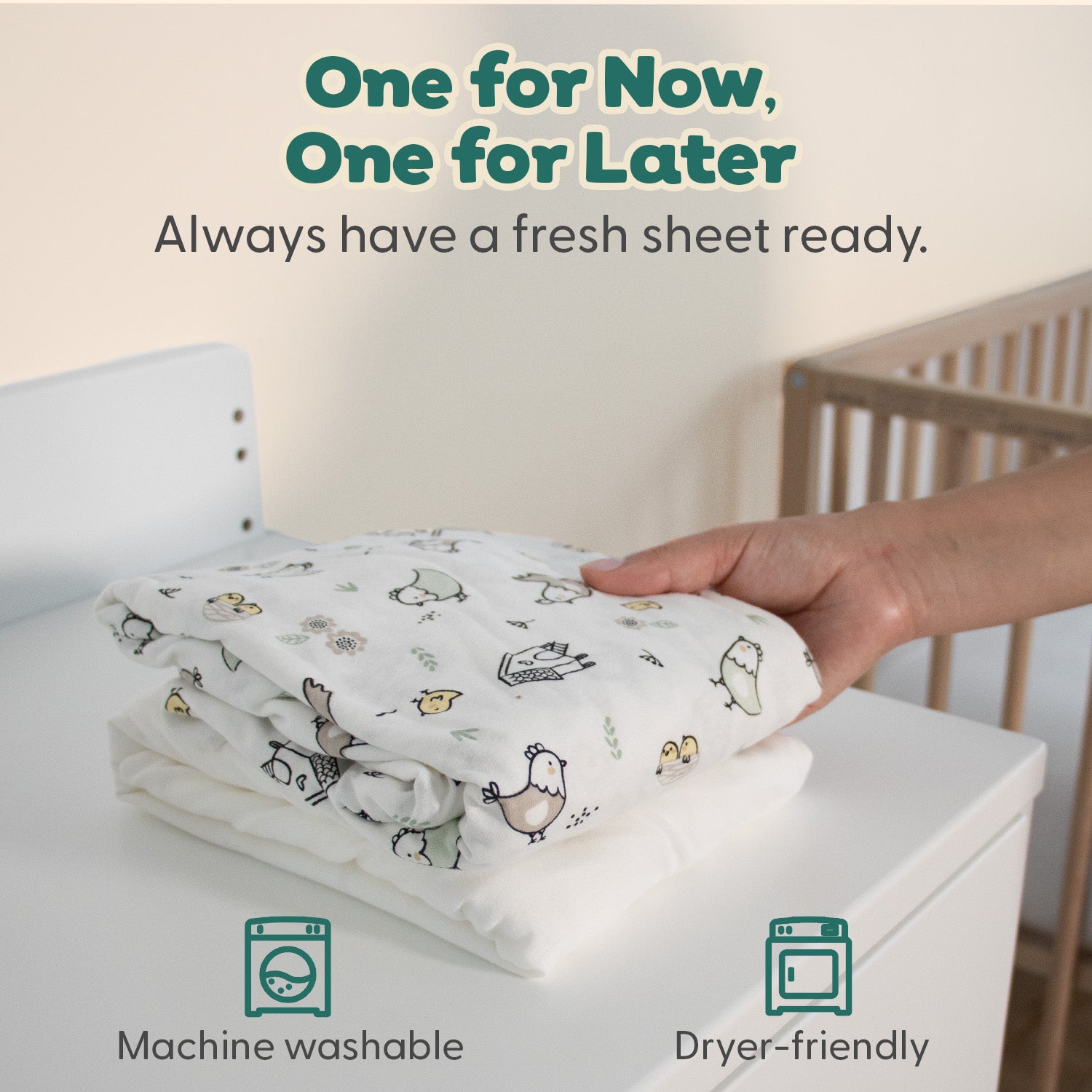 Cottage Pasture, White Organic Cotton Playard Mini Crib Sheets for Baby Boys and Girls, 2-Pack