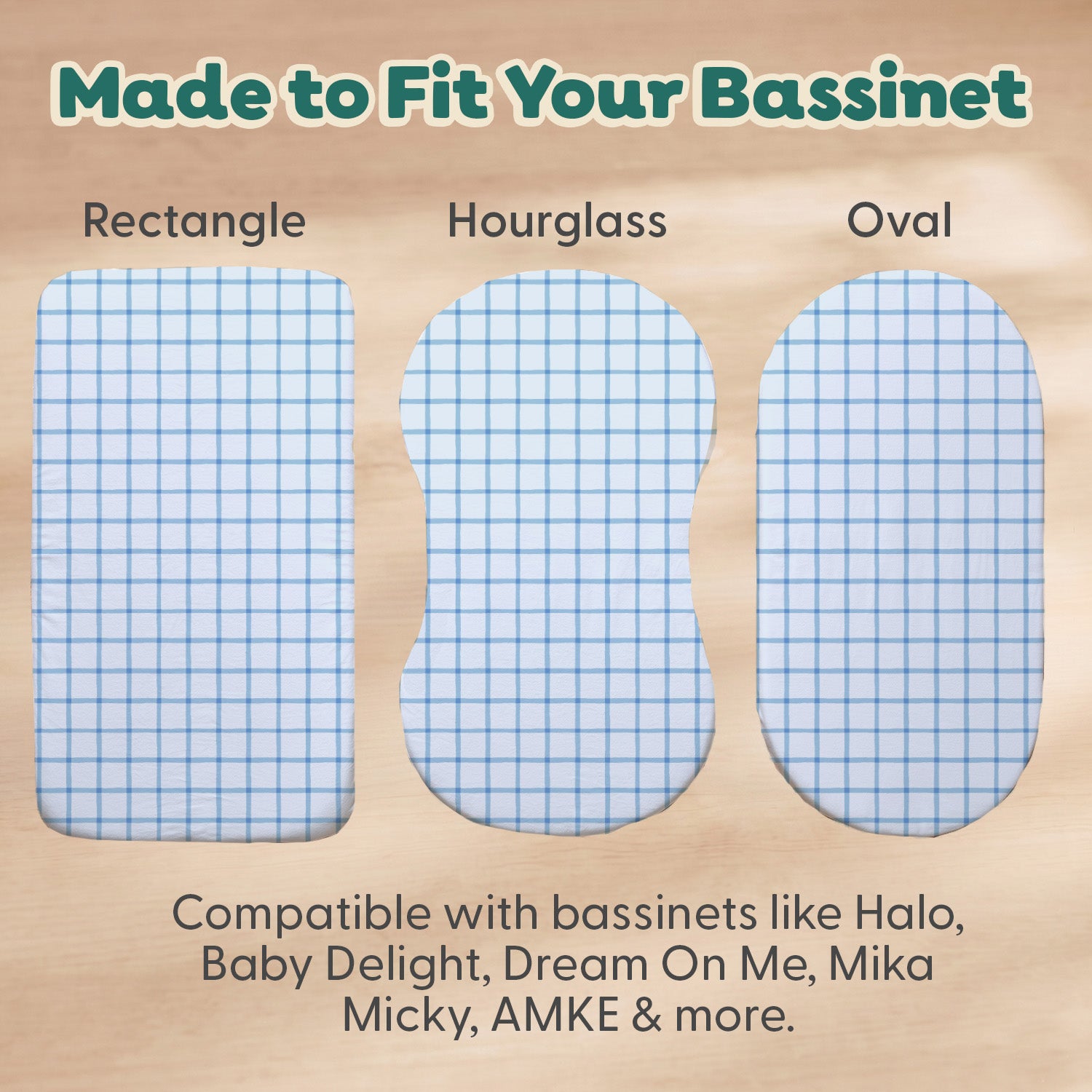 Blue Windowpane, Solid Organic Cotton Bassinet Sheets for Baby Boys, 2-Pack