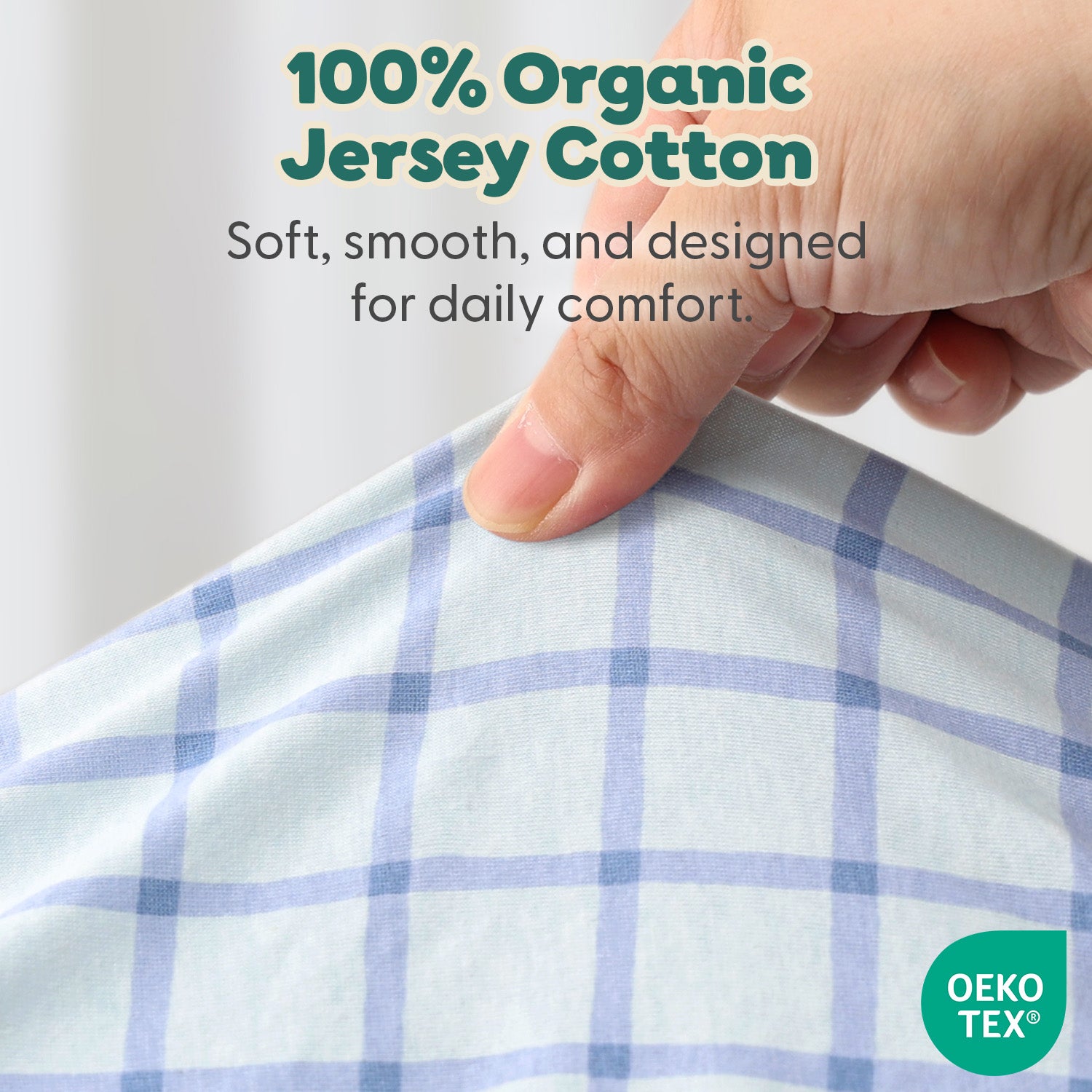Blue Windowpane, Solid Organic Cotton Crib Sheets for Baby Boys, 2-Pack