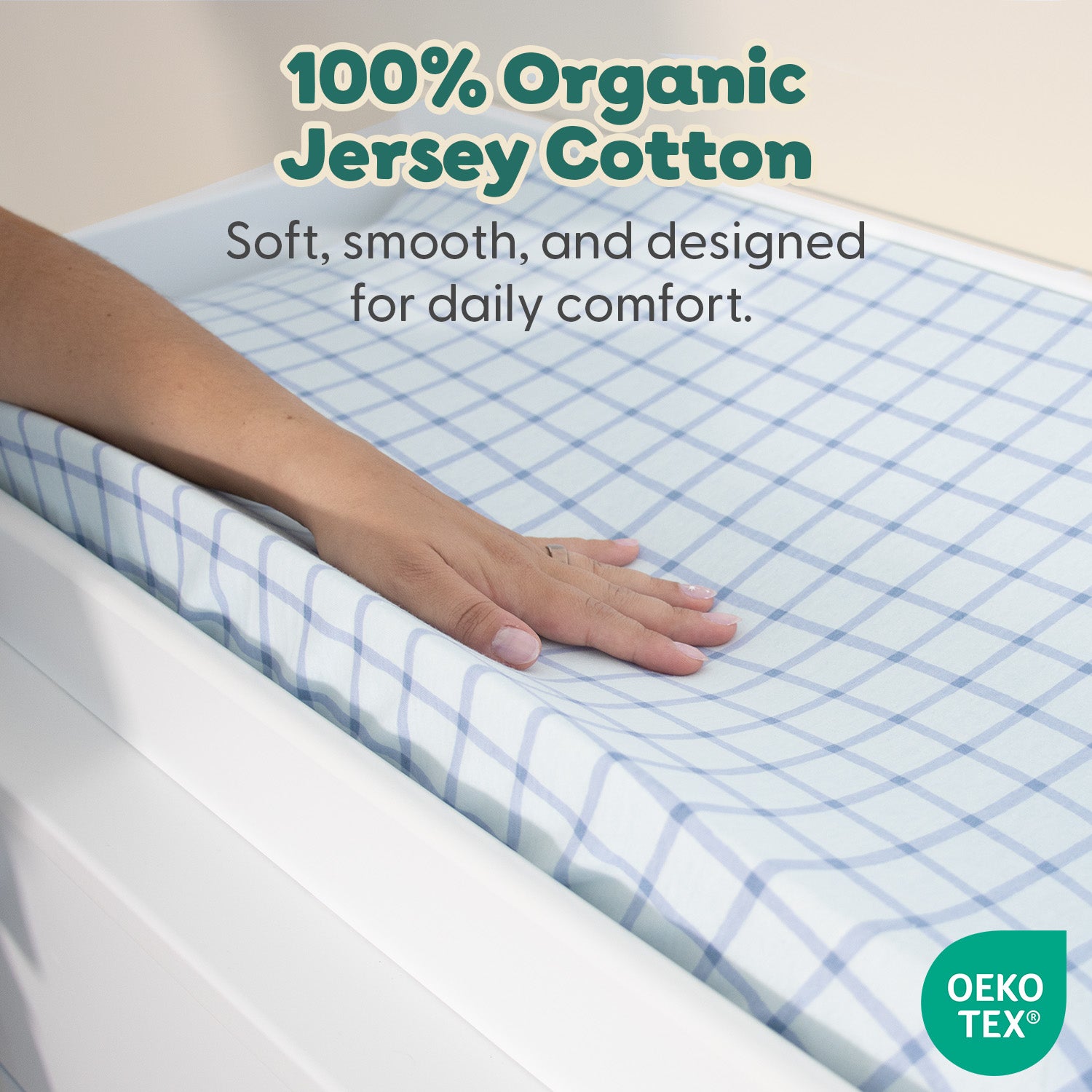 Blue Windowpane, Solid Organic Cotton Changing Pad Covers for Baby Boys, 2-Pack