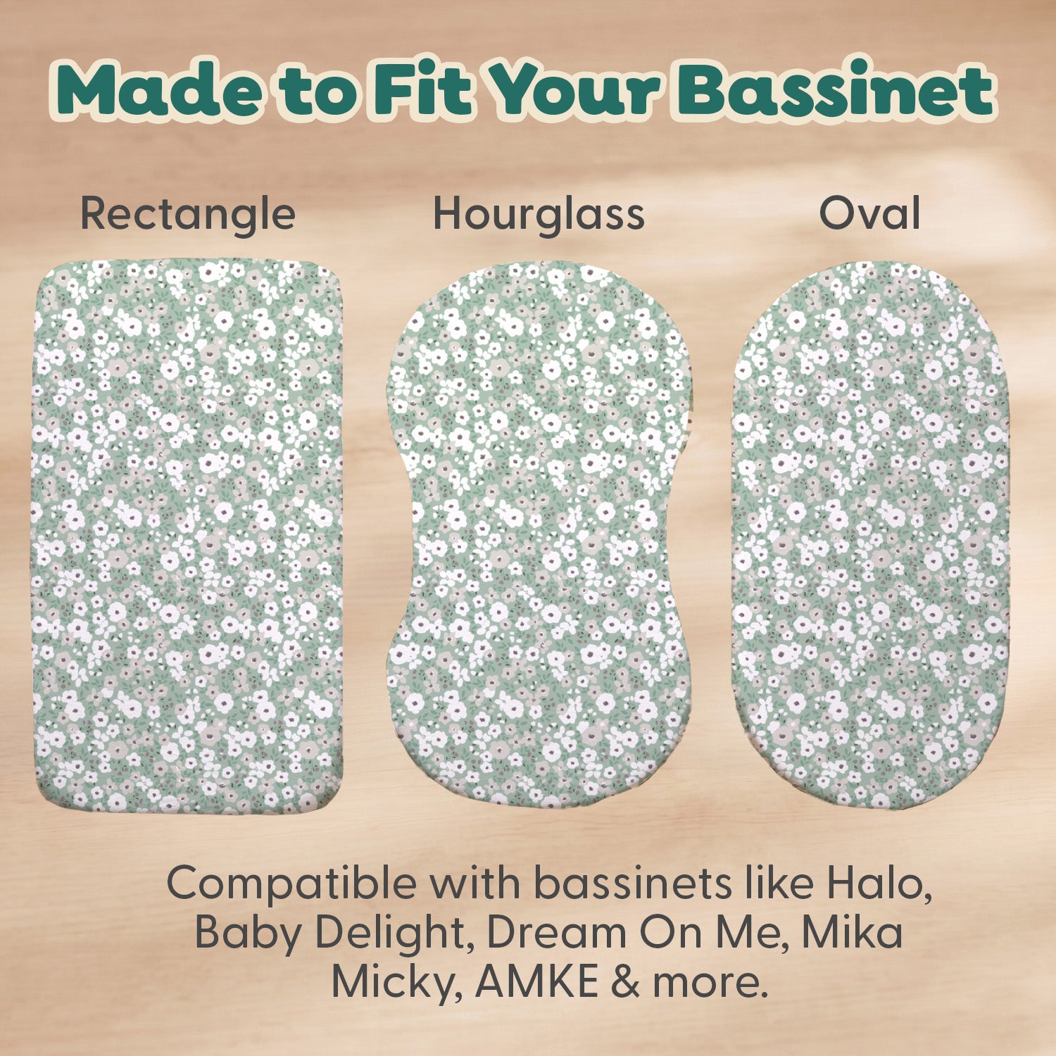 Sage, Taupe Floral Organic Cotton Bassinet Sheets for Baby Girls, 2-Pack