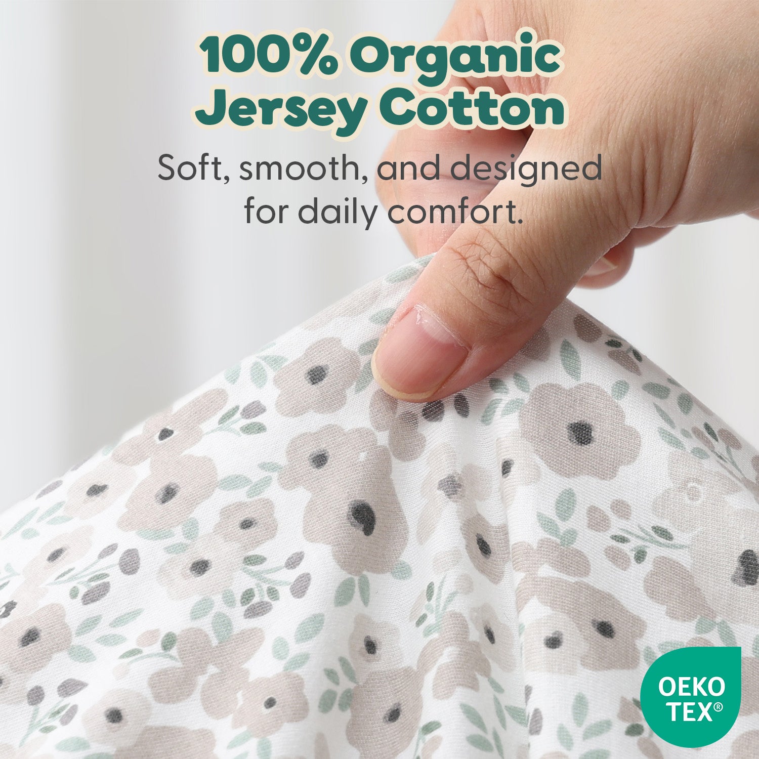 Sage, Taupe Floral Organic Cotton Crib Sheets for Baby Girls, 2-Pack