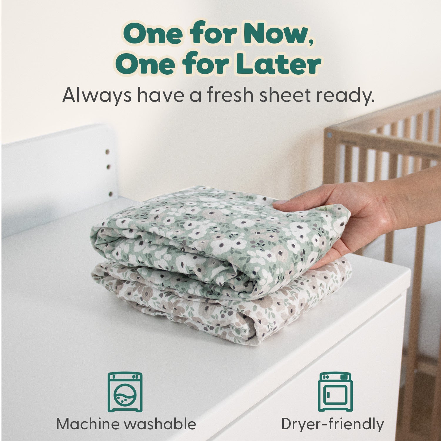 Sage, Taupe Floral Organic Cotton Crib Sheets for Baby Girls, 2-Pack