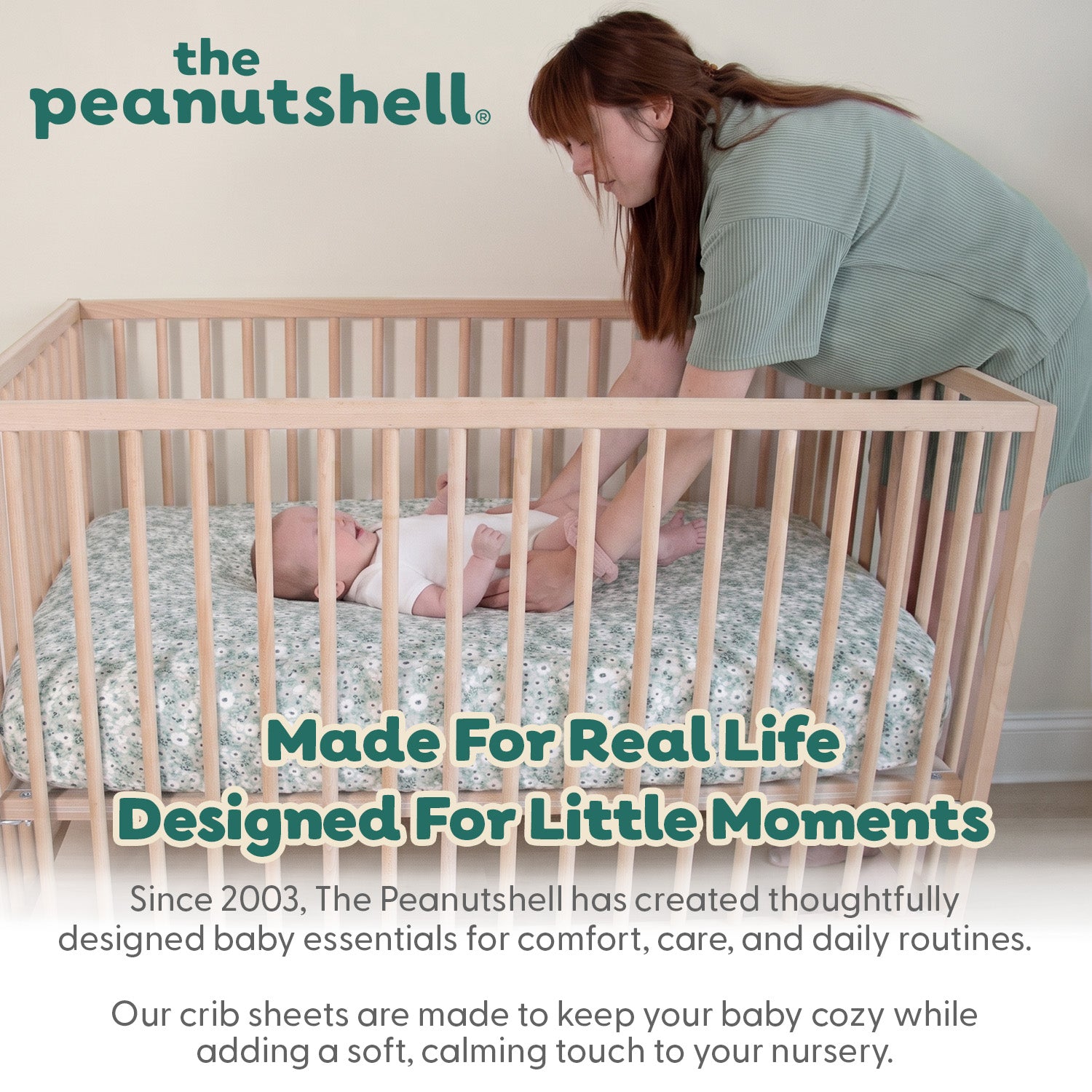 Sage, Taupe Floral Organic Cotton Crib Sheets for Baby Girls, 2-Pack
