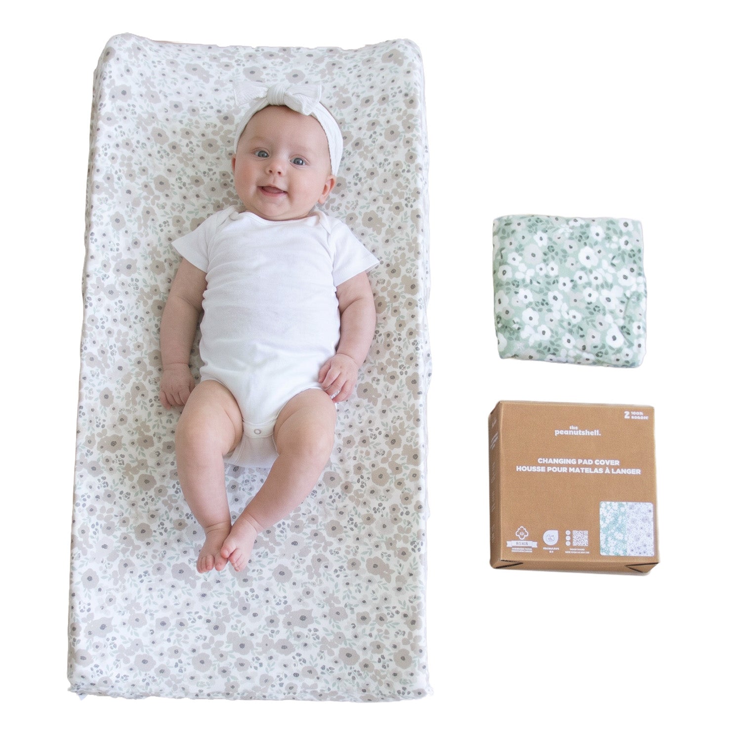 Sage, Taupe Floral Organic Cotton Changing Pad Covers for Baby Girls, 2-Pack