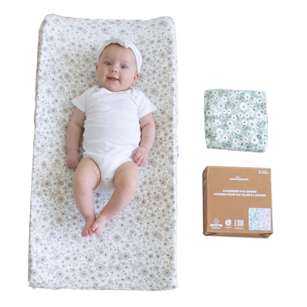 Sage, Taupe Floral Organic Cotton Changing Pad Covers for Baby Girls, 2-Pack