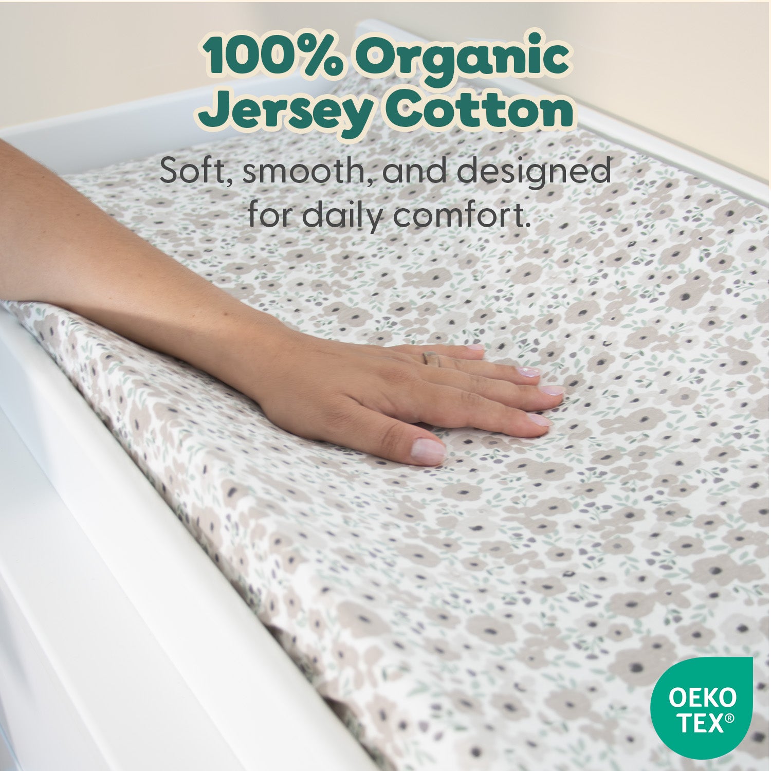Sage, Taupe Floral Organic Cotton Changing Pad Covers for Baby Girls, 2-Pack