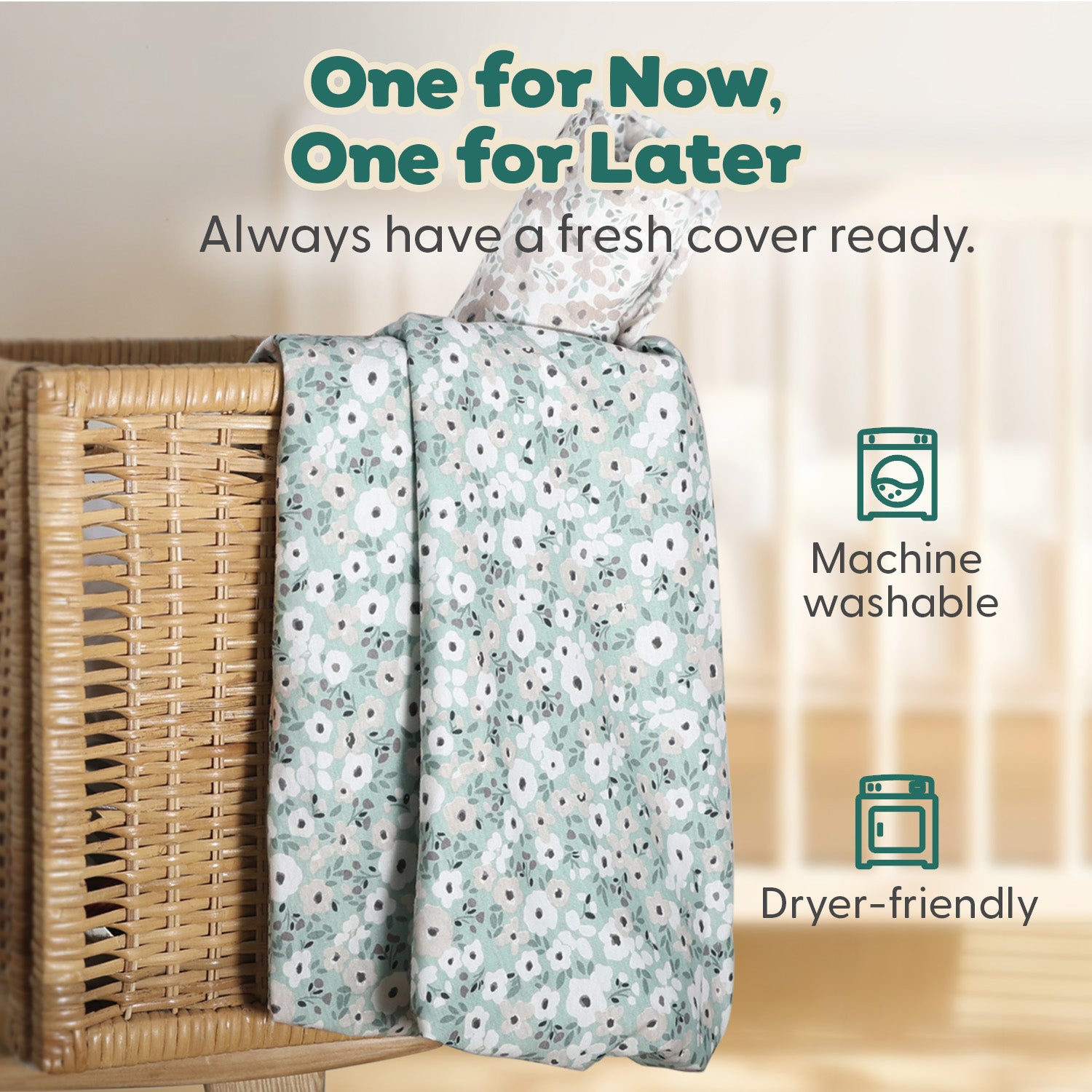 Sage, Taupe Floral Organic Cotton Changing Pad Covers for Baby Girls, 2-Pack