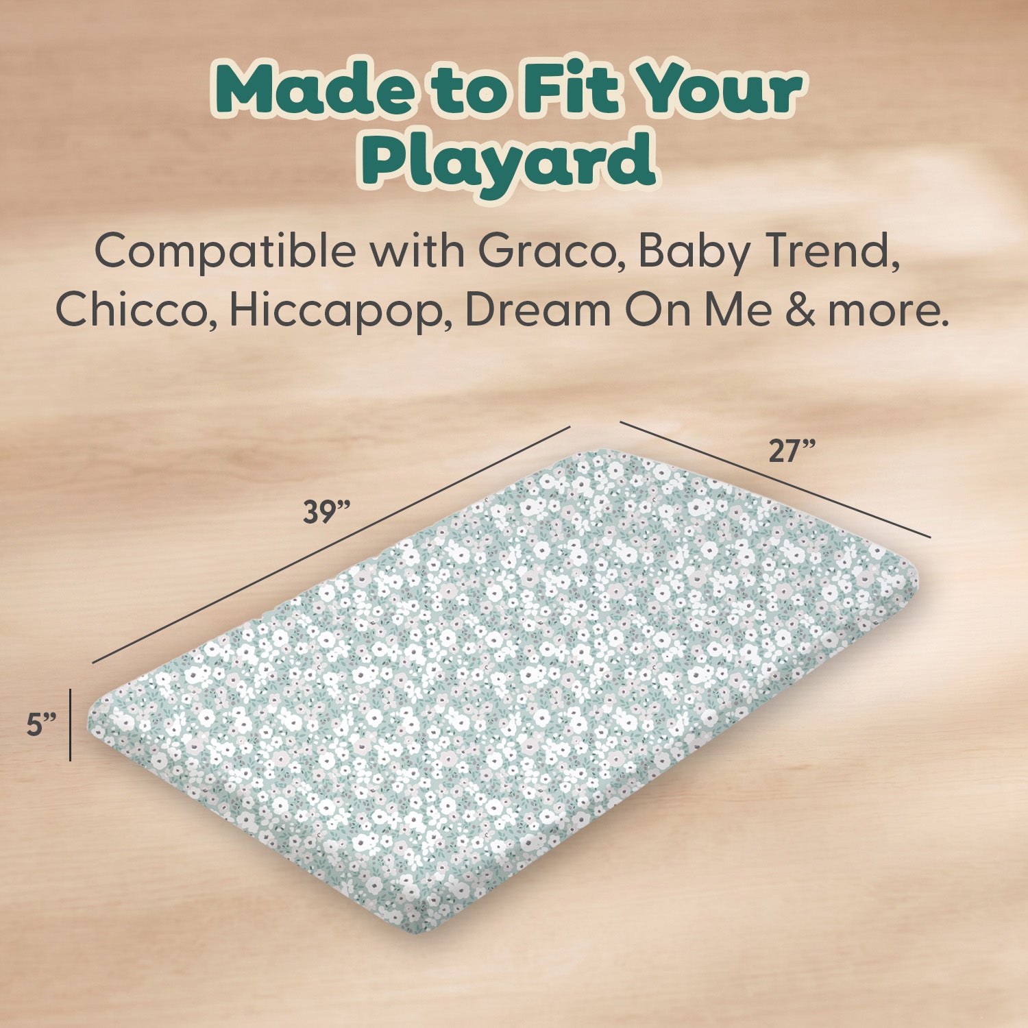 Sage, Taupe Floral Organic Cotton Playard Sheets for Baby Girls, 2-Pack