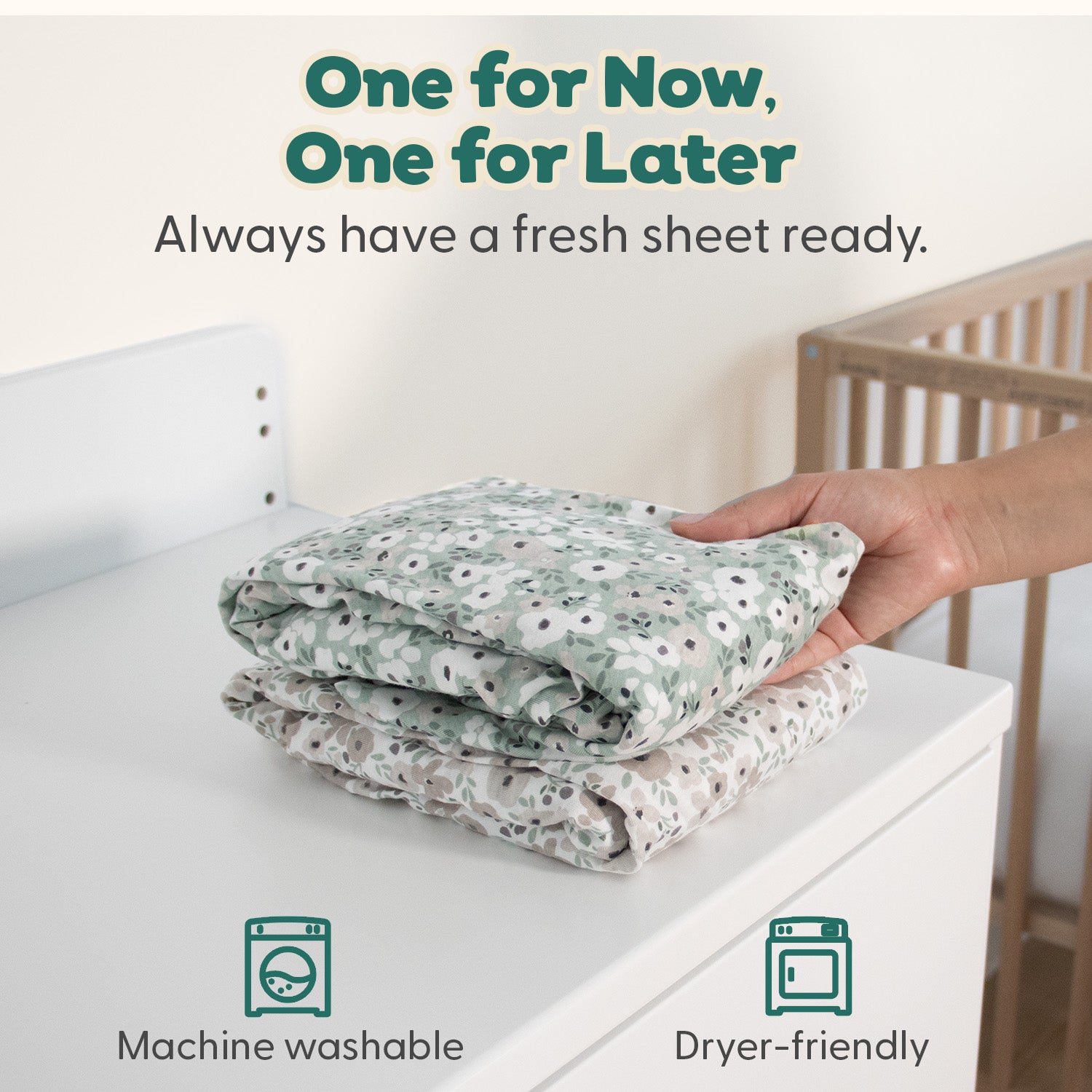 Sage, Taupe Floral Organic Cotton Playard Sheets for Baby Girls, 2-Pack