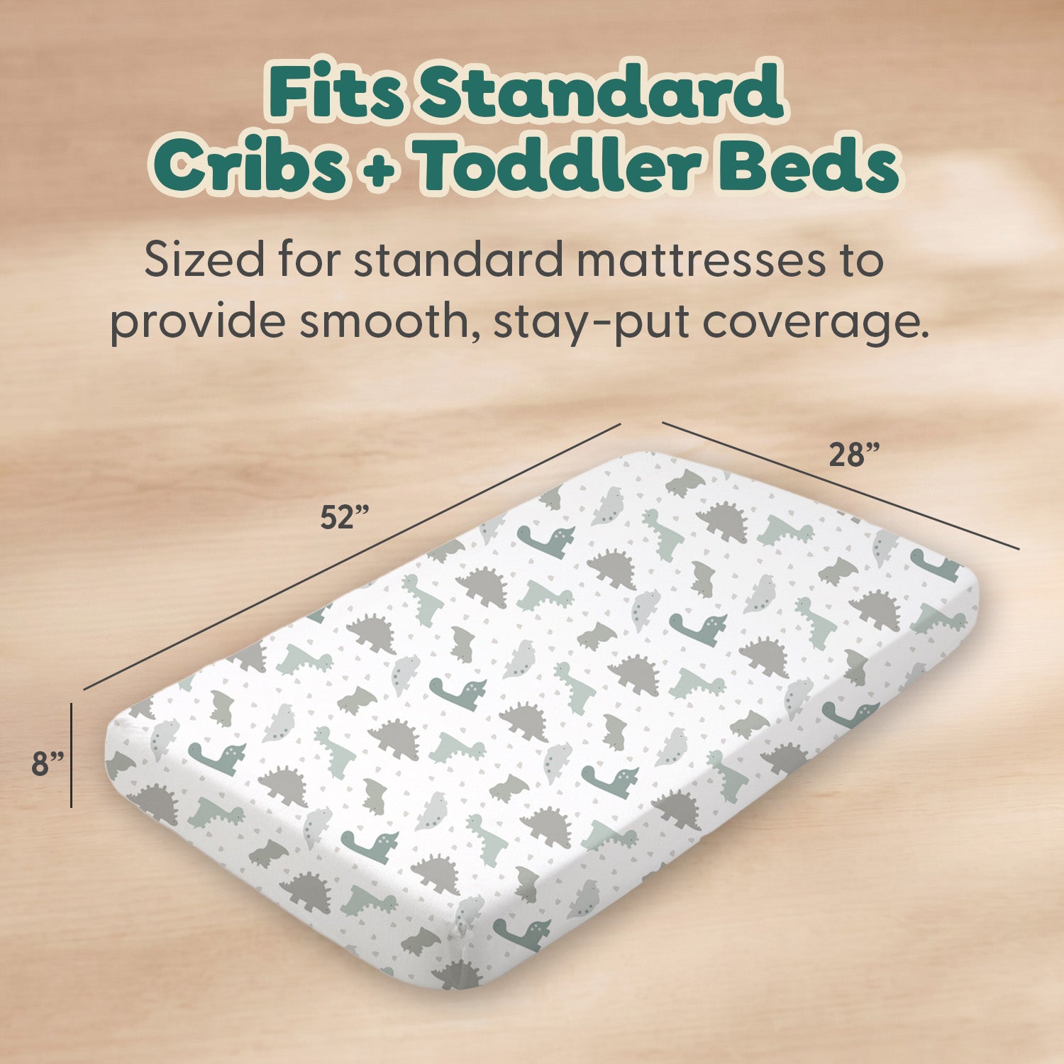 Sage Dino, Windowpane Organic Cotton Crib Sheets for Baby Boys, 2-Pack