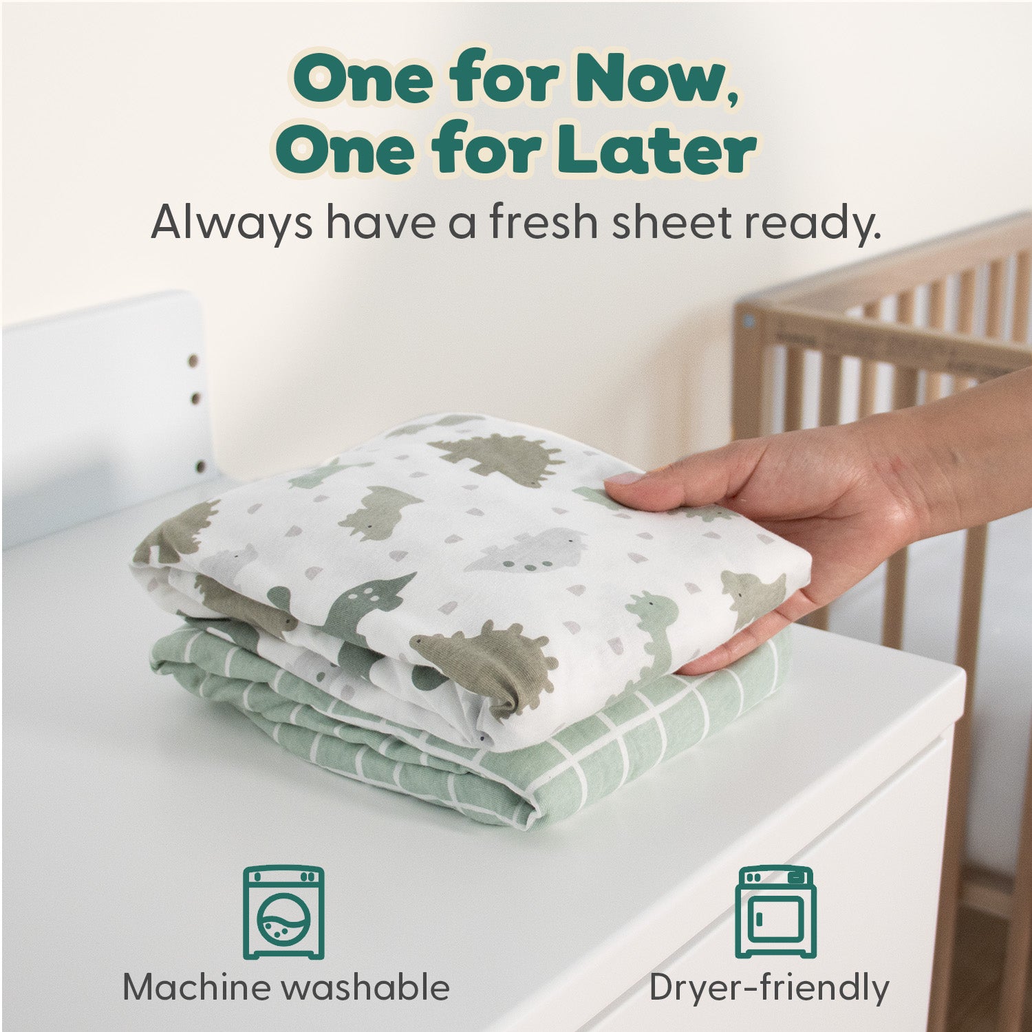 Sage Dino, Windowpane Organic Cotton Crib Sheets for Baby Boys, 2-Pack