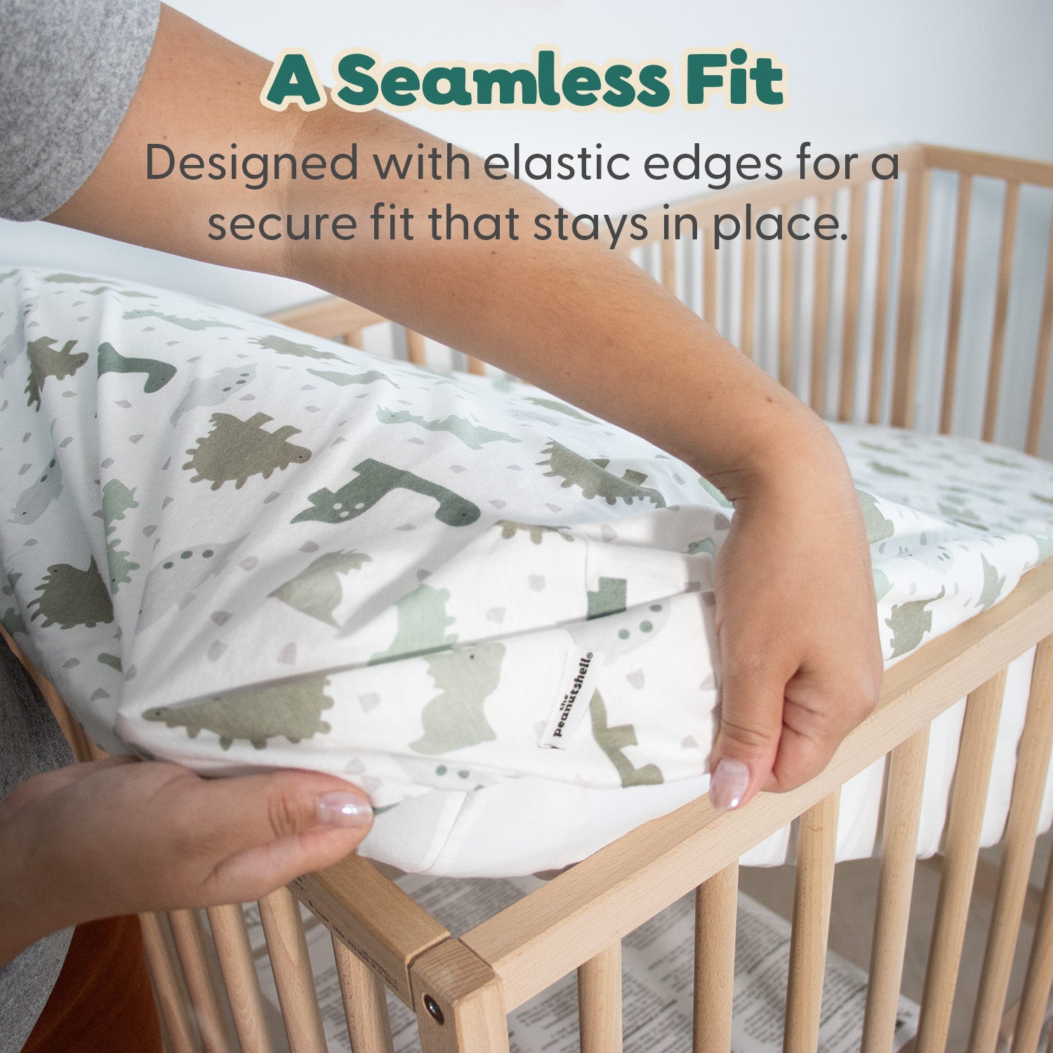 Sage Dino, Windowpane Organic Cotton Crib Sheets for Baby Boys, 2-Pack