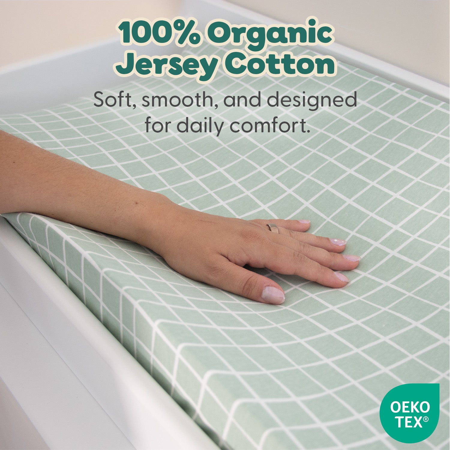 Sage Dino, Windowpane Organic Cotton Changing Pad Covers for Baby Boys, 2-Pack