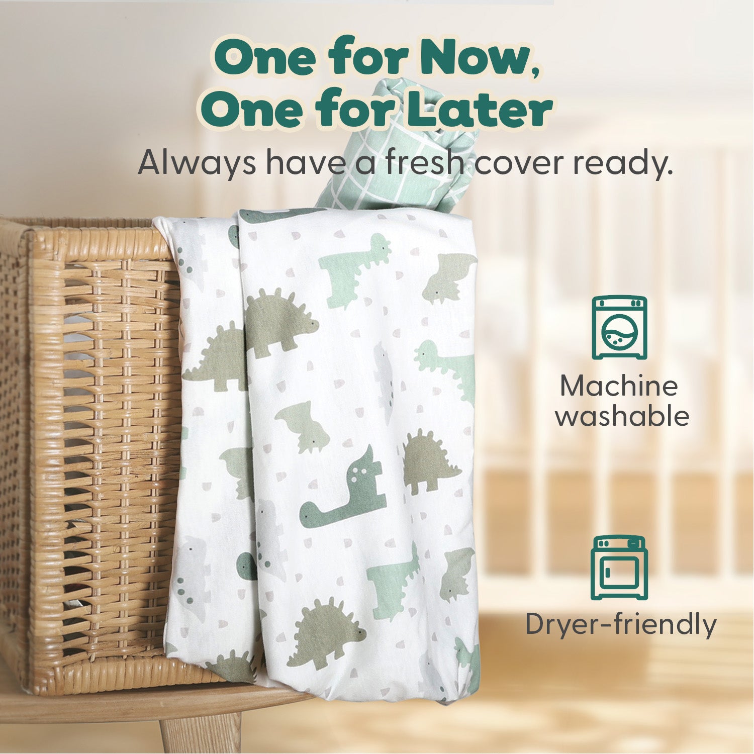 Sage Dino, Windowpane Organic Cotton Changing Pad Covers for Baby Boys, 2-Pack