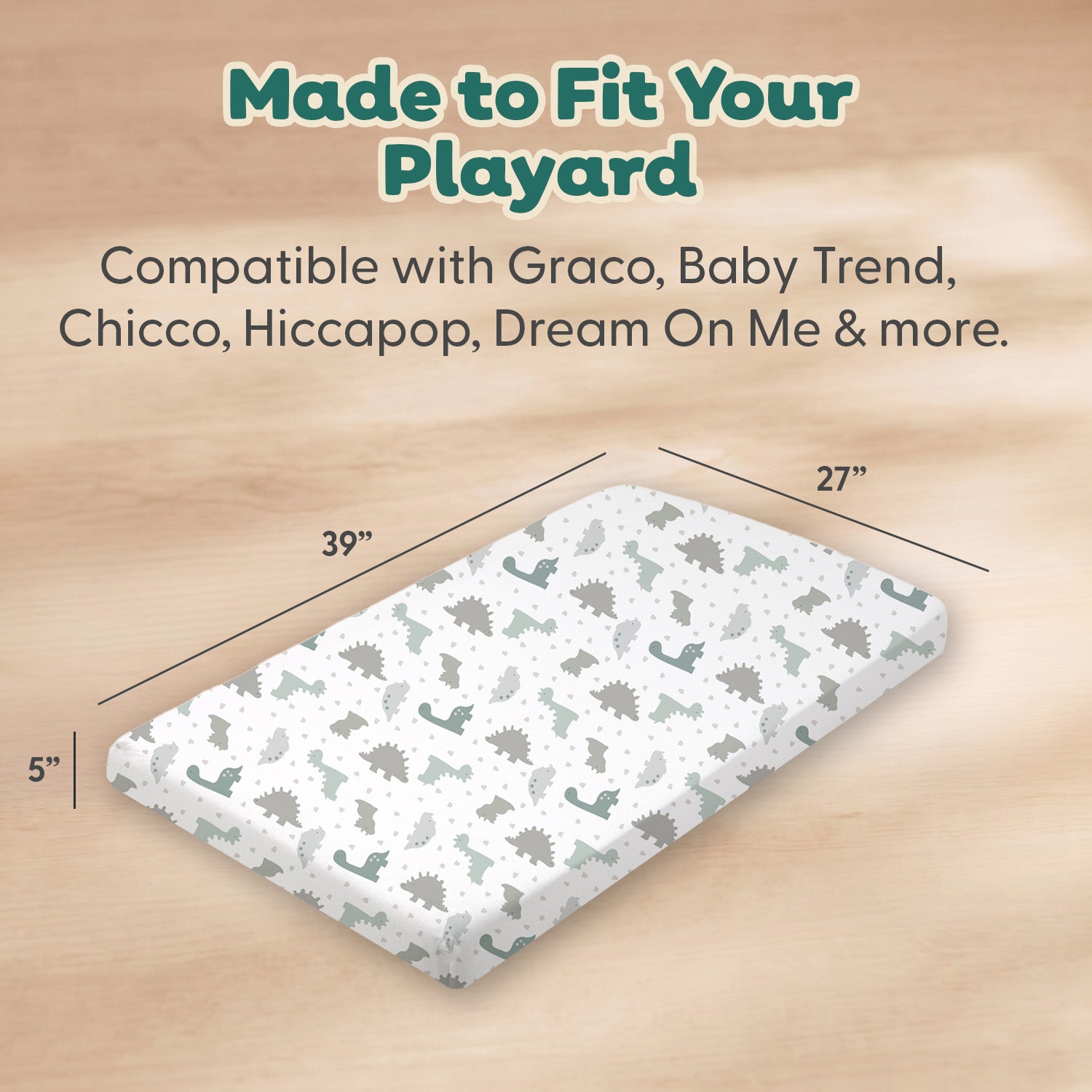 Sage Dino, Windowpane Organic Cotton Playard Sheets for Baby Boys, 2-Pack
