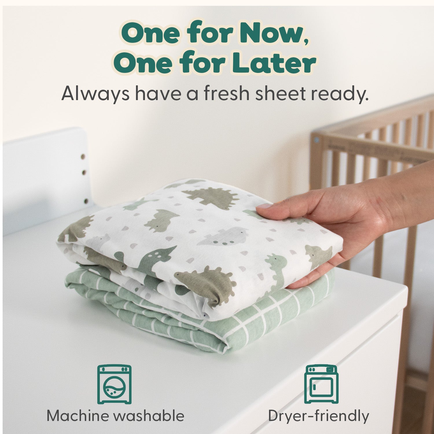 Sage Dino, Windowpane Organic Cotton Playard Sheets for Baby Boys, 2-Pack