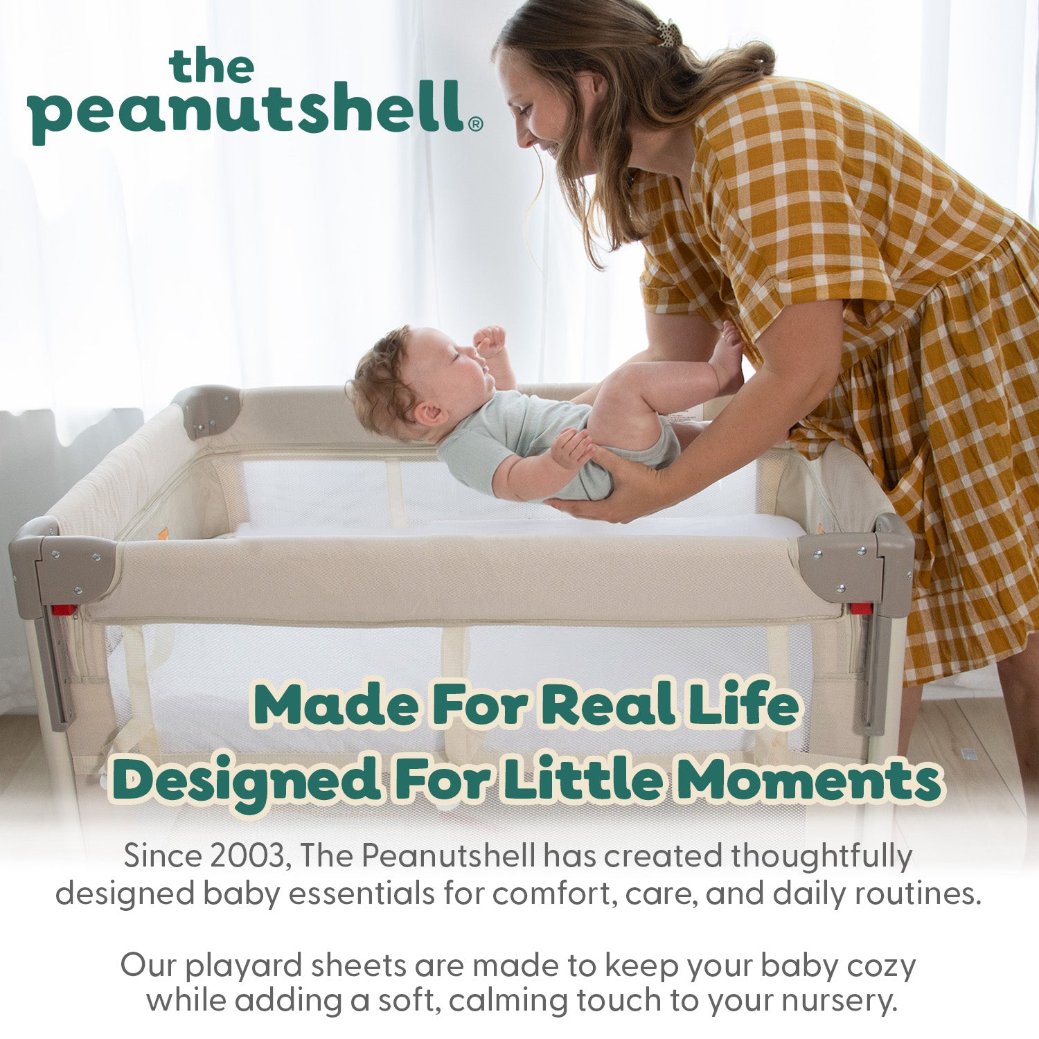 Sage Dino, Windowpane Organic Cotton Playard Sheets for Baby Boys, 2-Pack