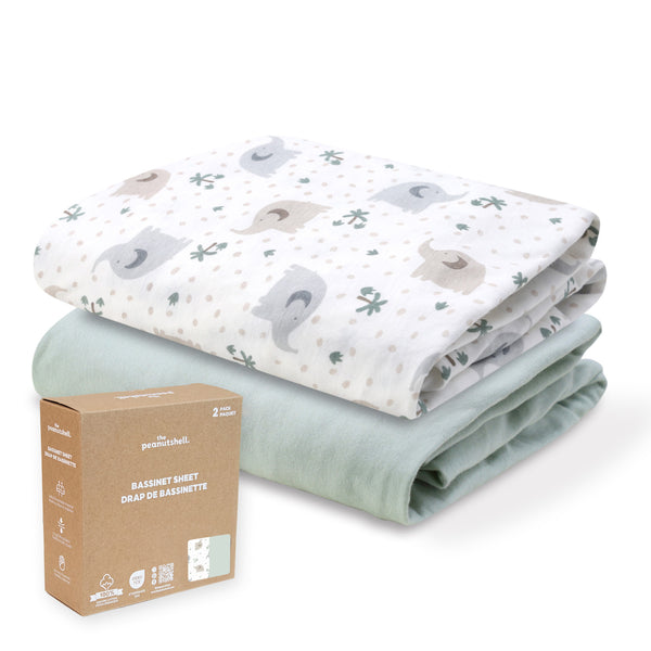 Sage Elephant Organic Cotton Bassinet Sheets for Baby Boys and Girls, 2-Pack