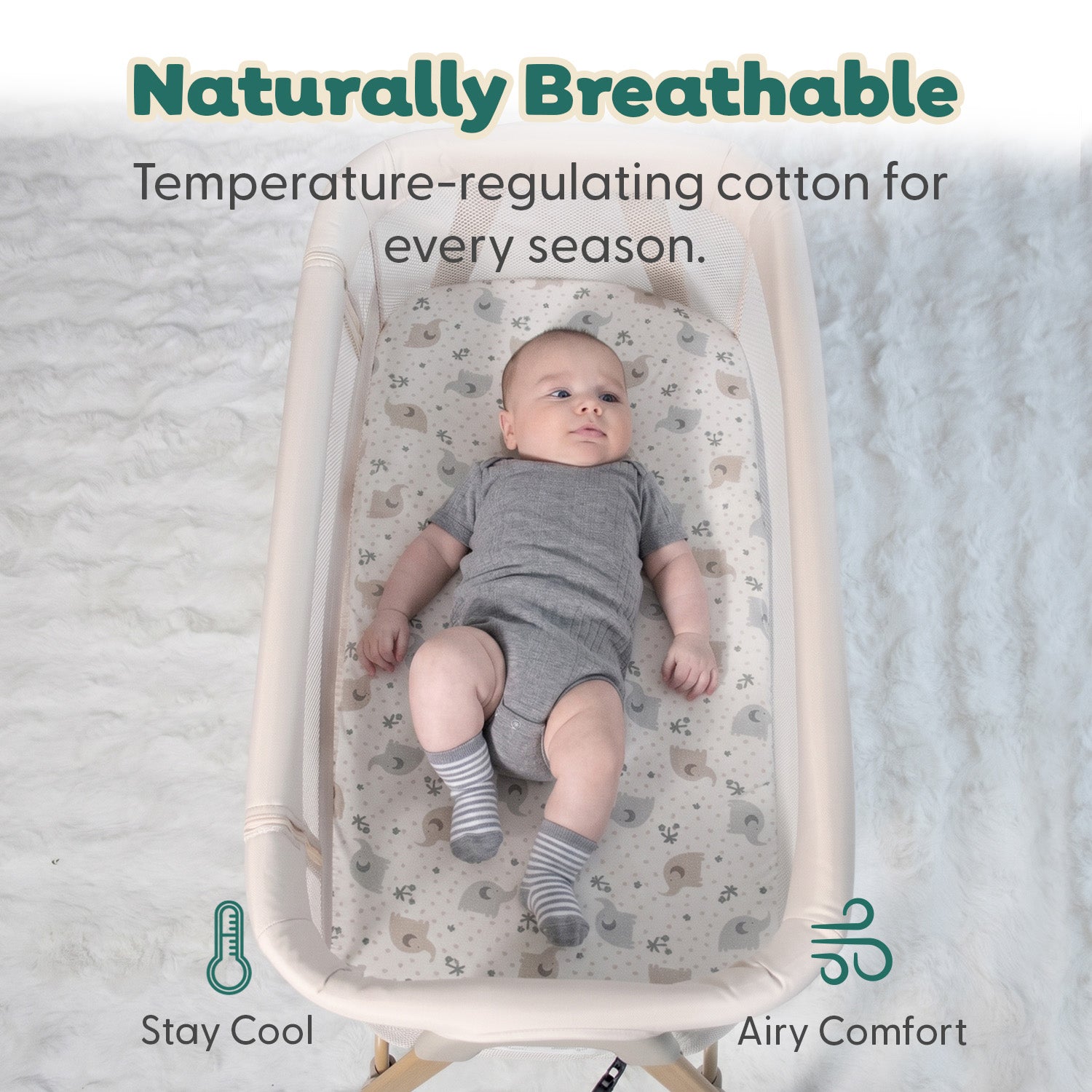 Sage Elephant Organic Cotton Bassinet Sheets for Baby Boys and Girls, 2-Pack