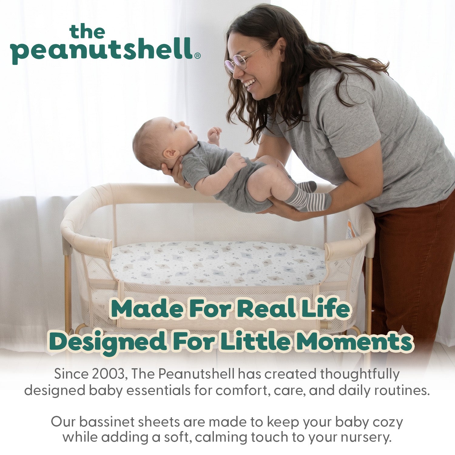 Sage Elephant Organic Cotton Bassinet Sheets for Baby Boys and Girls, 2-Pack