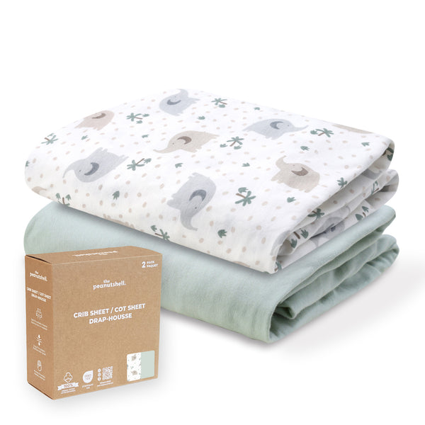 Sage Elephant Organic Cotton Crib Sheets for Baby Boys and Girls, 2-Pack