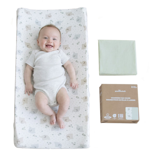 Sage Elephant Organic Cotton Changing Pad Covers for Baby Boys and Girls, 2-Pack