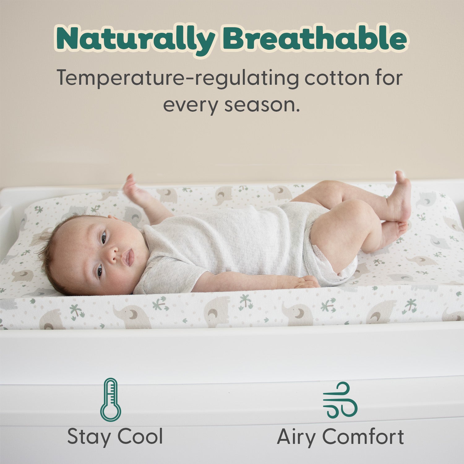 Sage Elephant Organic Cotton Changing Pad Covers for Baby Boys and Girls, 2-Pack