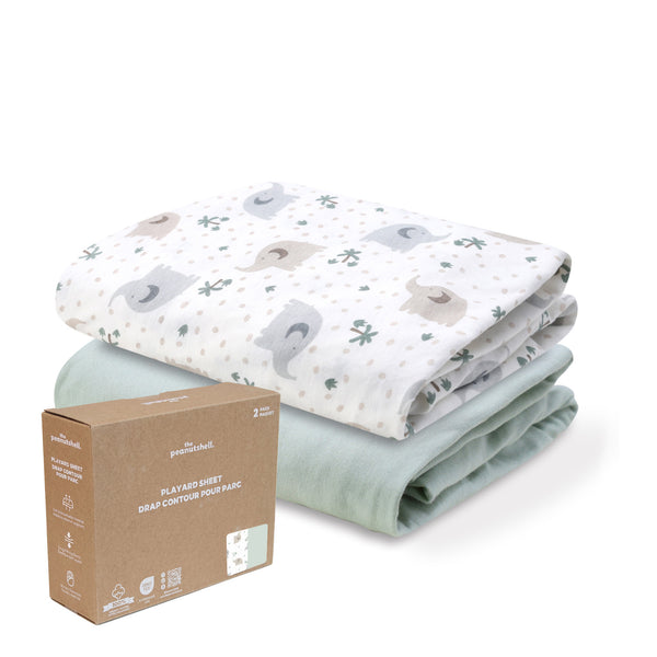 Sage Elephant Organic Cotton Playard Sheets for Baby Boys and Girls, 2-Pack