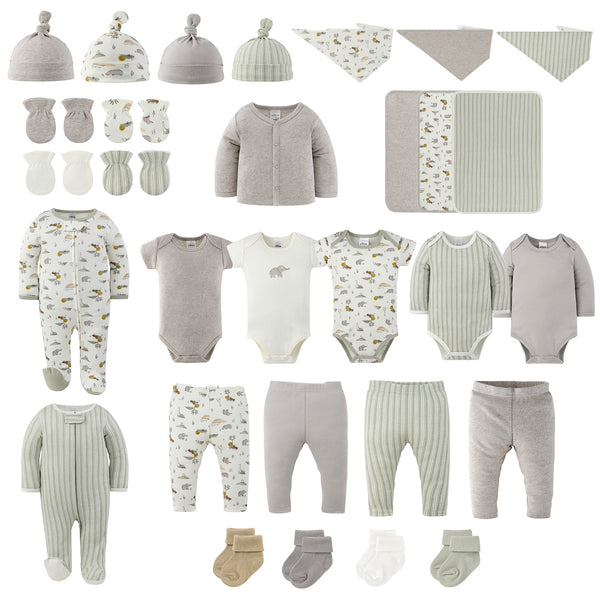 Layette Gift Set for Baby Boys and Girls, Soft Safari, 30-Piece