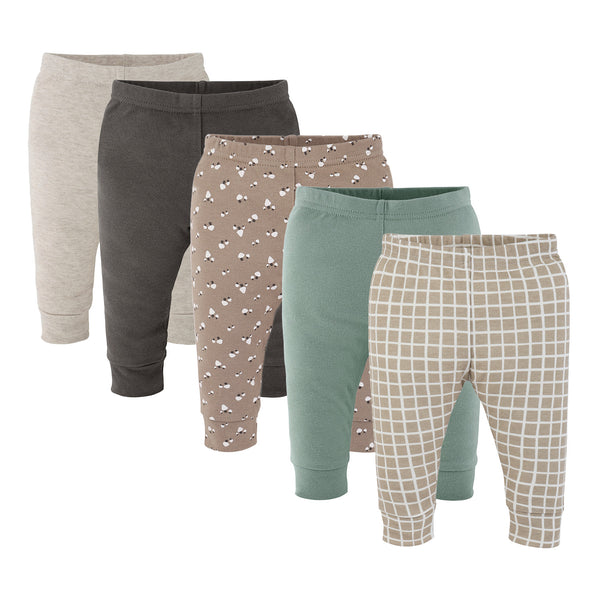 Earthy Neutral Pants for Baby Boys and Girls, 5-Pack