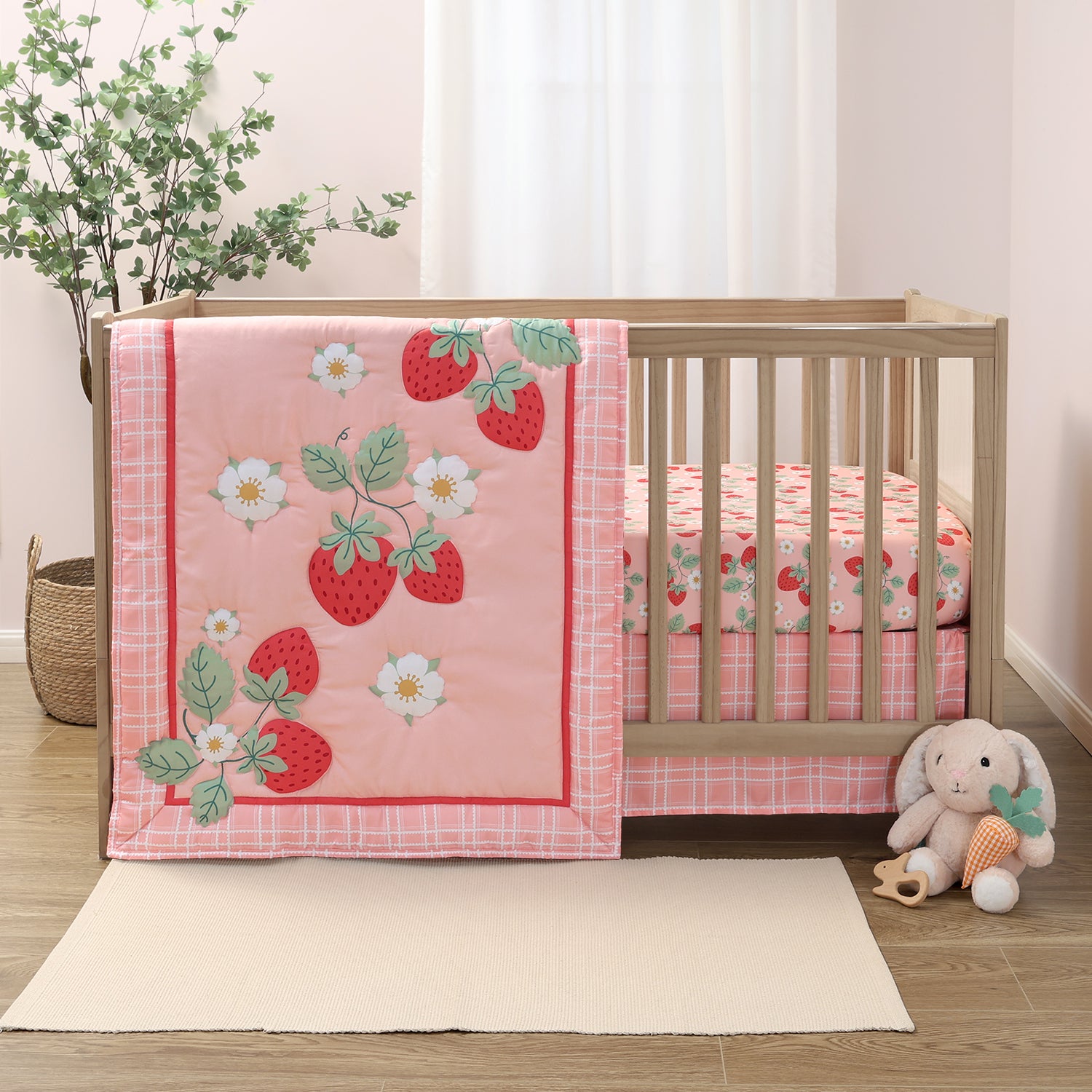 Crib Bedding Set for Baby Girls, Strawberry Sweet, 3 Pieces