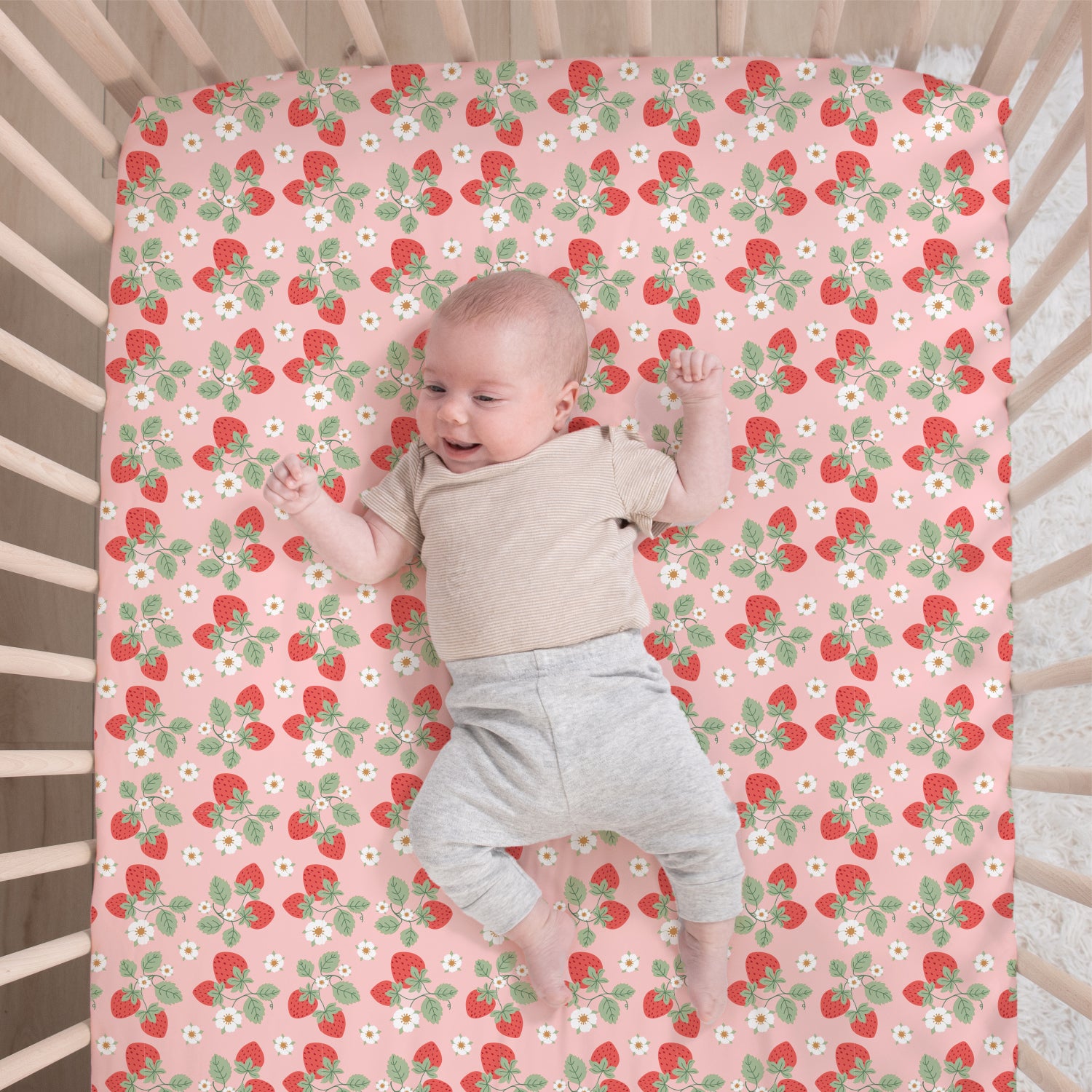 Crib Bedding Set for Baby Girls, Strawberry Sweet, 3 Pieces