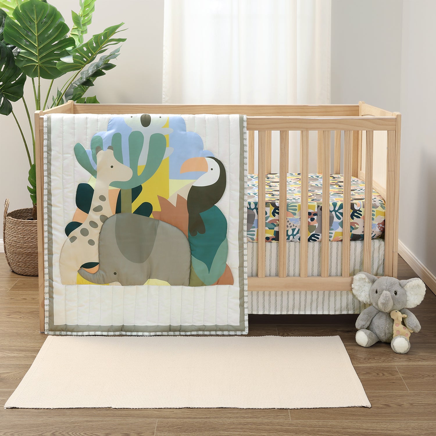 Crib Bedding Set for Baby Boys and Girls, Safari Puzzle, 3 Pieces