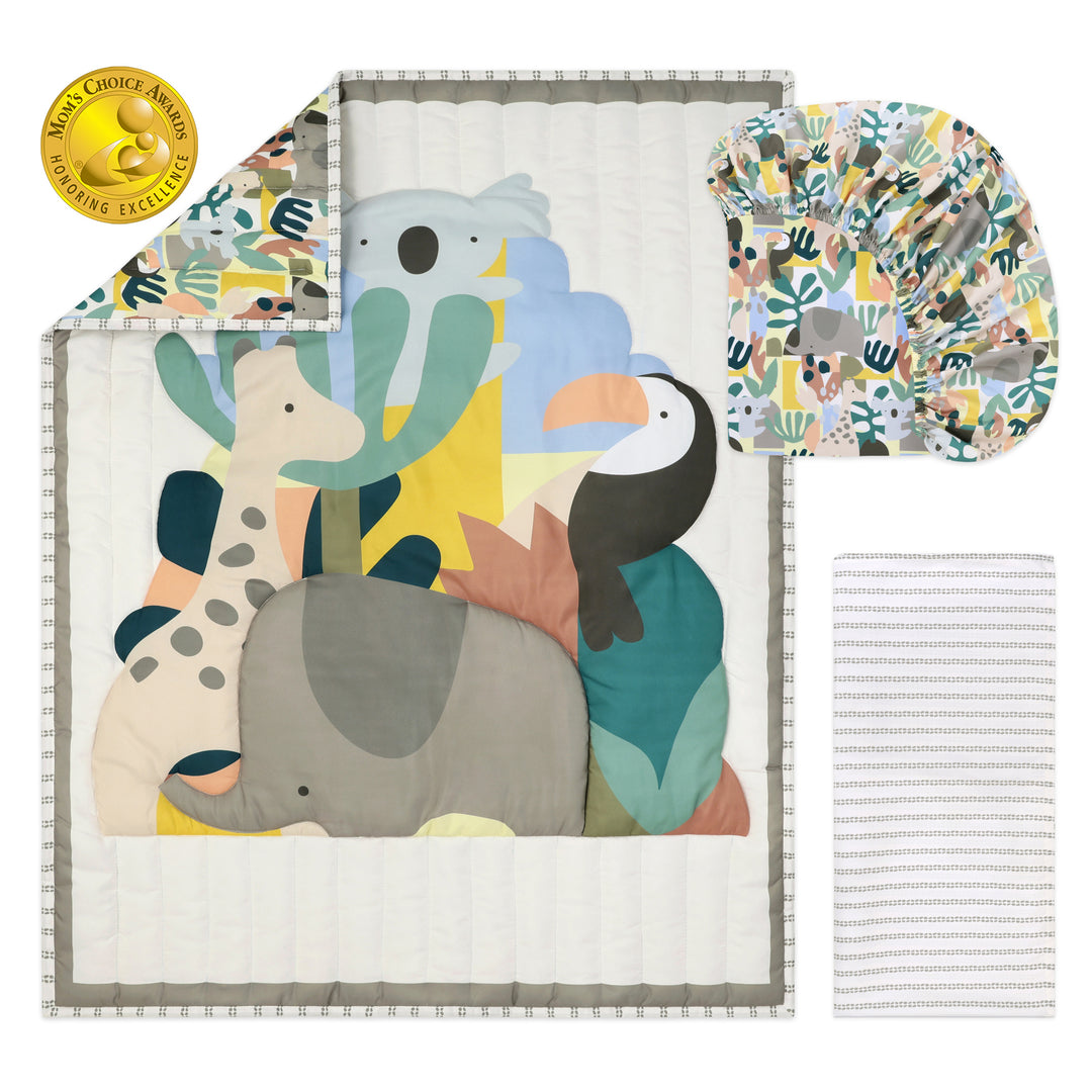 Crib Bedding Set for Baby Boys and Girls, Safari Puzzle, 3 Pieces