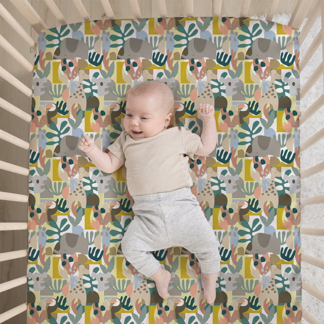 Crib Bedding Set for Baby Boys and Girls, Safari Puzzle, 3 Pieces